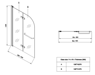 Шторки скляні на ванну Koer SR BS05-90x140-TR-01 прозоре скло Easy Clean 6мм, хром (KR5372 №3