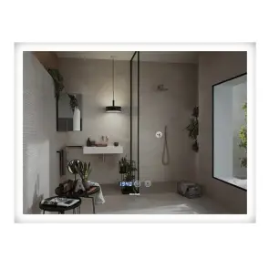 Дзеркало Mixxus FLAT MR04-100x80 з LED Touch, Anti-fog, димером, регулюванням яскравості, годинником (MI692 №1
