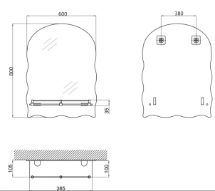 Зеркало настенное Zerix MIRRA MRZ02-600x850x105 прямоугольное с дугообразным верхом, фигурными бока №8