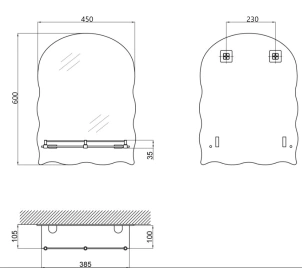 Зеркало настенное Zerix MIRRA MRZ02-450x600x105 прямоугольное с дугообразным верхом, фигурными бока №2