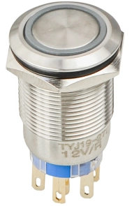 TYJ 19-272 Кнопка металева пласка з підсвічуванням, 2NO+2NC, червона 12V. №6