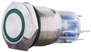 TYJ 19-271 Кнопка металева пласка з підсвічуванням, 1NO+1NC, зелена 220V. №1