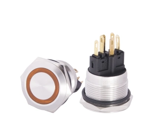 TYJ 22-271 Кнопка металева пласка з підсвічуванням, 1NO+1NC, жовта 24V. №2