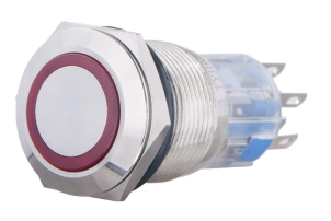 TYJ 19-272 Кнопка металева пласка з підсвічуванням, 2NO+2NC, червона 220V. №1