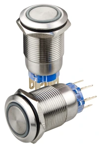 TYJ 19-272 Кнопка металева пласка з підсвічуванням, 2NO+2NC, зелена 12V. №6
