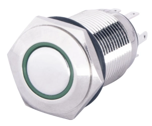 TYJ 16-261 Кнопка металева пласка з підсвічуванням, 1NO+1NC, зелена 220V. №1