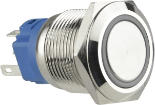 TYJ 19-271 Кнопка металлическая плоская с подсветкой, 1NO+1NC, красная 24V. №1