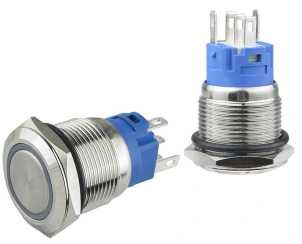 TYJ 19-271 Кнопка металлическая плоская с подсветкой, 1NO+1NC, красная 24V. №2