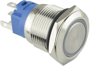 TYJ 19-271 Кнопка металлическая плоская с подсветкой, 1NO+1NC, красная 24V. №3