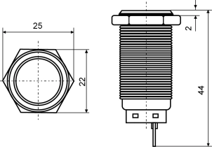 TYJ 19-271 Кнопка металлическая плоская с подсветкой, 1NO+1NC, красная 24V. №7