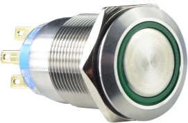 TYJ 19-272 Кнопка металлическая плоская с подсветкой, 2NO+2NC, зеленая 220V. купить в Киеве
