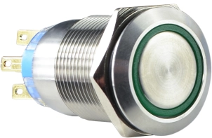 TYJ 19-272 Кнопка металева пласка з підсвічуванням, 2NO+2NC, зелена 220V. №1