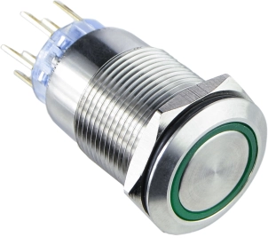 TYJ 19-272 Кнопка металева пласка з підсвічуванням, 2NO+2NC, зелена 220V. №2