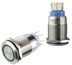 TYJ 19-272 Кнопка металева пласка з підсвічуванням, 2NO+2NC, зелена 220V. №4