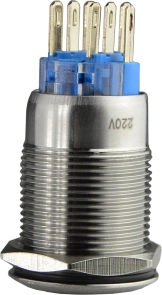 TYJ 19-272 Кнопка металева пласка з підсвічуванням, 2NO+2NC, зелена 220V. №6