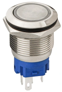 TYJ 19-271 Кнопка металева пласка з підсвічуванням, 1NO+1NC, синя 12V. №3
