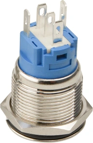 TYJ 19-271 Кнопка металева пласка з підсвічуванням, 1NO+1NC, синя 12V. №4