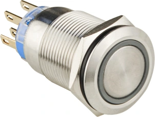 TYJ 19-272 Кнопка металева пласка з підсвічуванням, 2NO+2NC, синя 12V. №1