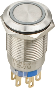 TYJ 19-272 Кнопка металева пласка з підсвічуванням, 2NO+2NC, синя 12V. №2