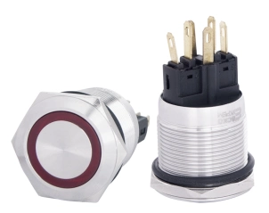 TYJ 22-271 Кнопка металева пласка з підсвічуванням, 1NO+1NC, червона 220V. №2