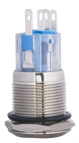 TYJ 19-271 Кнопка металлическая плоская с подсветкой, 1NO+1NC, синяя 24V. №2