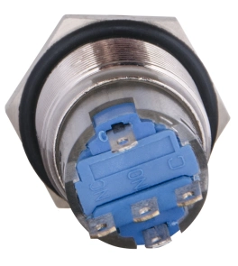 TYJ 19-271 Кнопка металлическая плоская с подсветкой, 1NO+1NC, синяя 24V. №3