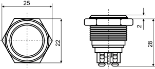 TYJ 19-271 Кнопка металлическая плоская с подсветкой, 1NO+1NC, синяя 24V. №5