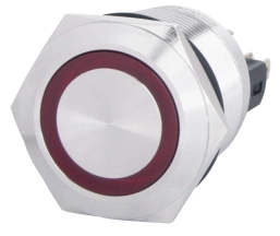 TYJ 22-271 Кнопка металлическая плоская с подсветкой, 1NO+1NC, красная 24V.