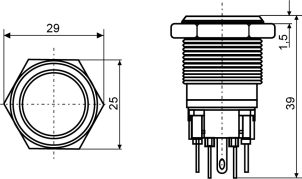 TYJ 22-271 Кнопка металлическая плоская с подсветкой, 1NO+1NC, красная 24V. №5