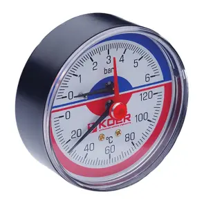Термо-манометр аксіальний (KOER KM.802A) (0-6 bar), D 80мм, 1/4''-1/2'' (KR0223) №1