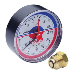 Термо-манометр аксіальний (KOER KM.802A) (0-10 bar), D 80мм, 1/4''-1/2'' (KR0224) №1