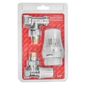 Комплект для подключения радиатора Koer SET-23 - 1/2'' угловой с термоголовкой, кликовый крепеж (KR №1