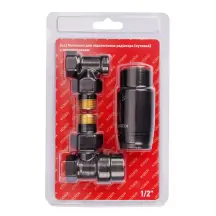 Комплект для подключения радиатора Koer SET-24.Black - 1/2'' угловой с термоголовкой (KR5283)