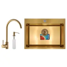 Набір Mixxus SET-6045-200x1.0-PVD-Gold (мийка+змішувач+диспенсер) (MX0589) купити в Києві