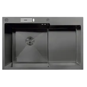 Мойка MIXXUS MH7849L-HK NANO-BLACK (3.0/0.9) из нержавеющей стали "глубокое крыло", с подставкой по №1