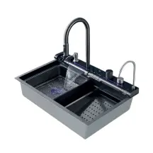 Кухонний комплект з мийкою Zerix ZH7546-SET-04 DECOR Nano-Black із вбудованим змішувачем з нерж. сталі (ZM5578)