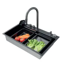 Кухонный комплект с мойкой Zerix ZH7546-SET-01 NANO-BLACK со встроенным смесителем (ZM5575)