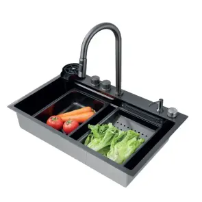 Кухонный комплект с мойкой Zerix ZH7546-SET-01 NANO-BLACK со встроенным смесителем (ZM5575) №1