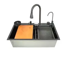 Кухонный комплект с многофункциональной мойкой Zerix ZH7546-SET-07 DECOR NANO-BLACK со встроенным смесителем (ZX5683)
