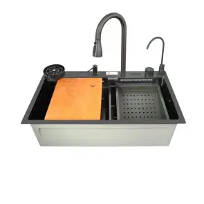 Кухонный комплект с многофункциональной мойкой Zerix ZH7546-SET-07 DECOR NANO-BLACK со встроенным смесителем (ZX5683) №1