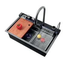 Кухонный комплект с мойкой Zerix ZH7546-SET-02 DECOR NANO-BLACK со встроенным смесителем (ZM5576)