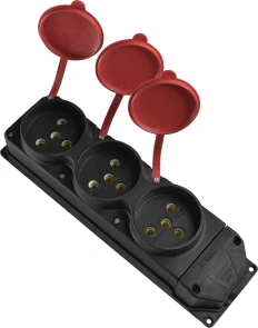 Колодка каучукова 3Р+РЕ з захисними кришками тримісна (3×25А) IP44 №3