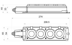 Колодка каучукова 2Р+PE з захисними кришками чотиримісна 16А IP44 №6