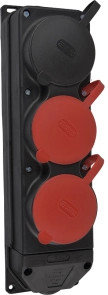 Колодка каучукова 3Р+РЕ з захисними кришками тримісна (2×25А/1×16A*2P+PE) IP44 №1