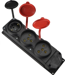 Колодка каучукова 3Р+РЕ з захисними кришками тримісна (2×25А/1×16A*2P+PE) IP44 №3
