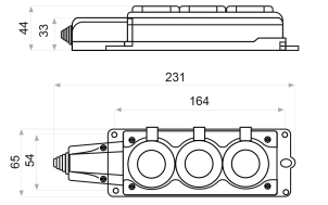 Колодка каучукова 2Р+PE з захисними кришками тримісна 16А IP44 №6
