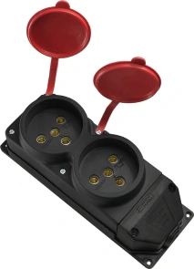 Колодка каучукова 3Р+РЕ з захисними кришками двомісна (2×25А) IP44 №4