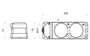 Колодка каучуковая 3Р+РЭ с защитными крышками двухместная (1×25А/1×16A*2P+PE) IP44 №3