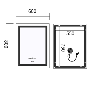 Дзеркало Mixxus Premium FLASH MR21-60x80 (LED Touch, Anti-fog, димер, годинник) (MP6617) №11
