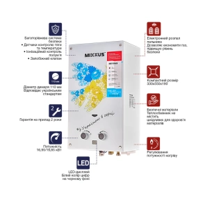 Газовая колонка MIXXUS GWH-0610 BASIC GLASS дымоходная 10 л/мин (панель из стекла с рисунком) (WH00 №6